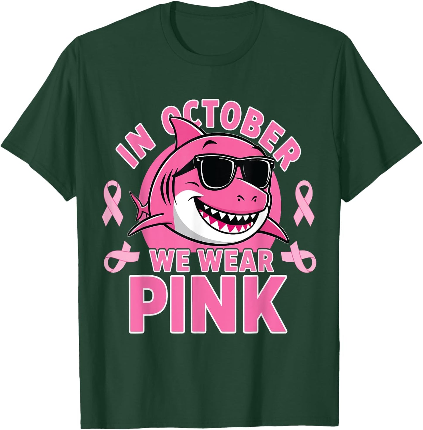 Breast Cancer Shark October We Wear Pink Toddler Boys Kids T-Shirt - T-Shirt | Forest