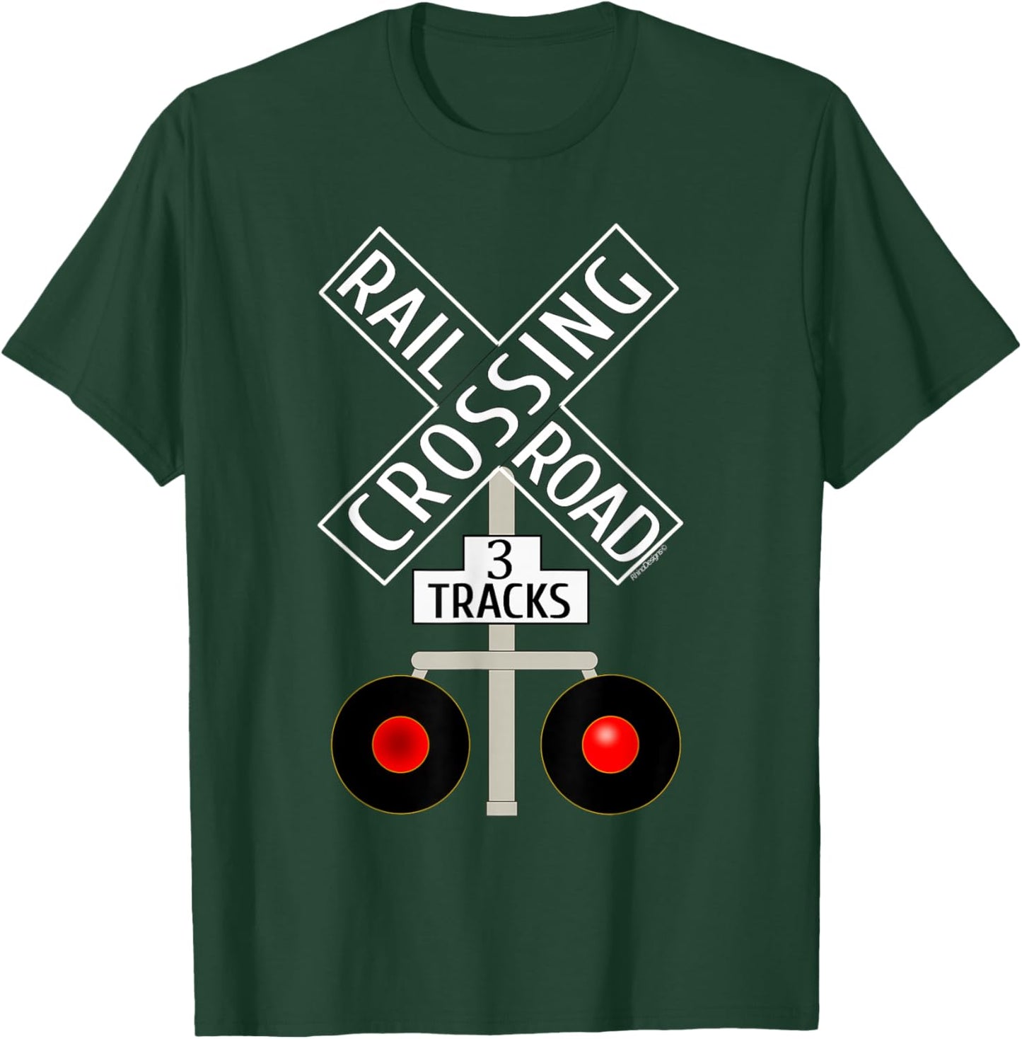 Train Railroad Crossing Lights tracks road sign T-Shirt - T-Shirt | Forest