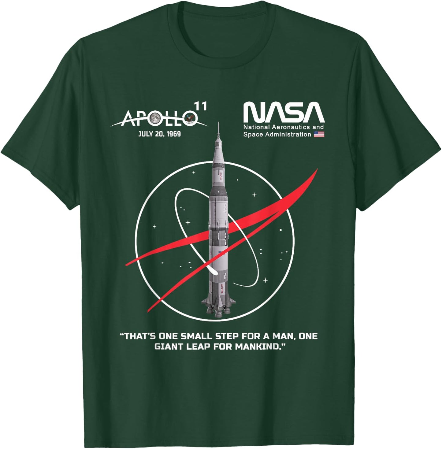 NASA Apollo 11 Mission Saturn V Rocket Worm Logo , Black, S T-Shirt - T-Shirt | Forest