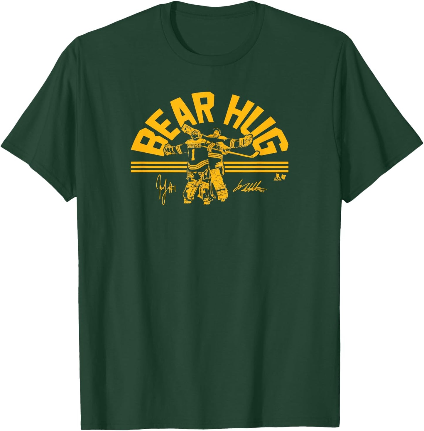 Linus Ullmark & Jeremy Swayman - Goalie Hug - Boston Hockey T-Shirt - T-Shirt | Forest
