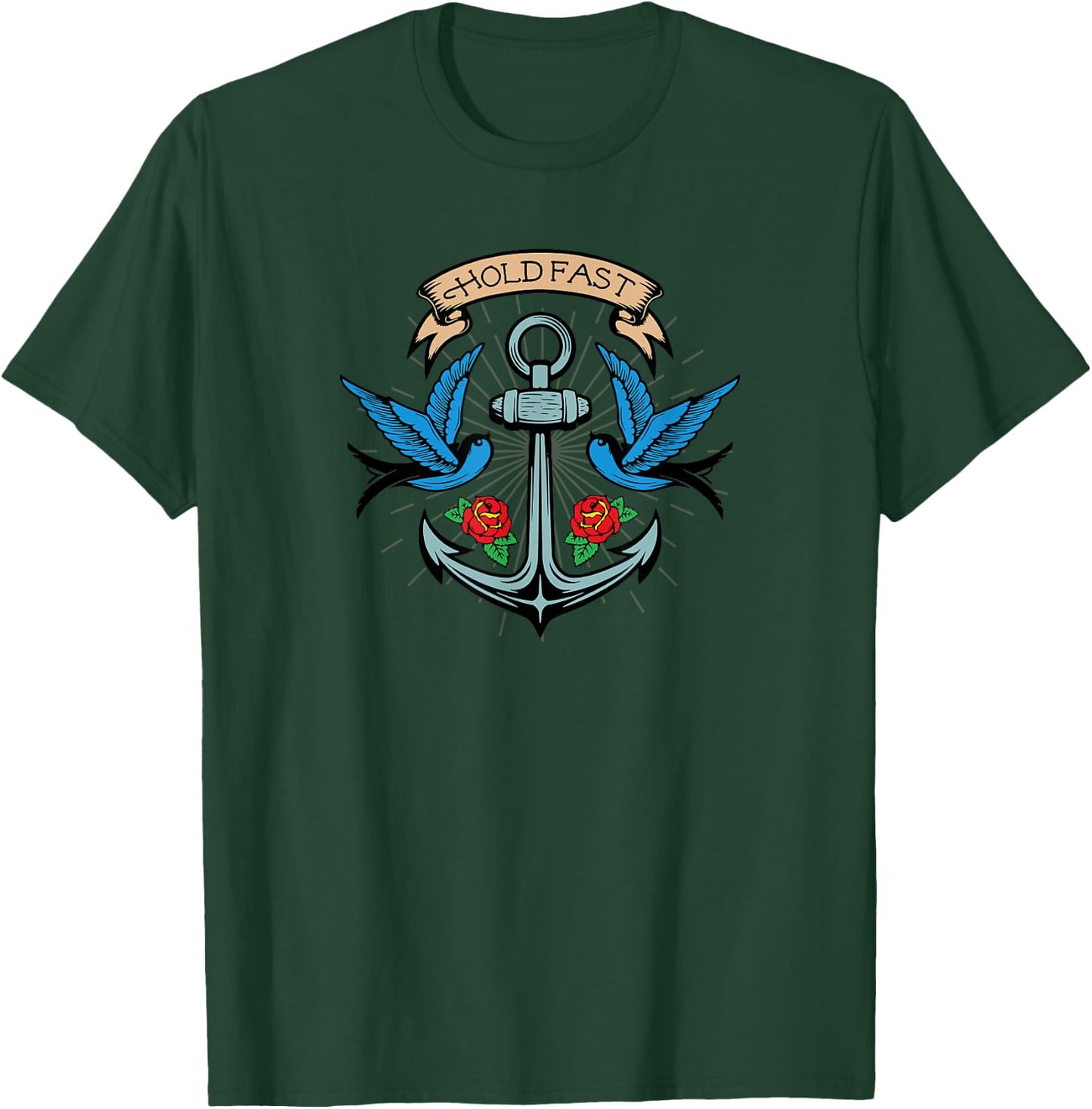 mit Aufschrift "Hold Fast Anchor Sparrow Rose" T-Shirt - T-Shirt | Forest
