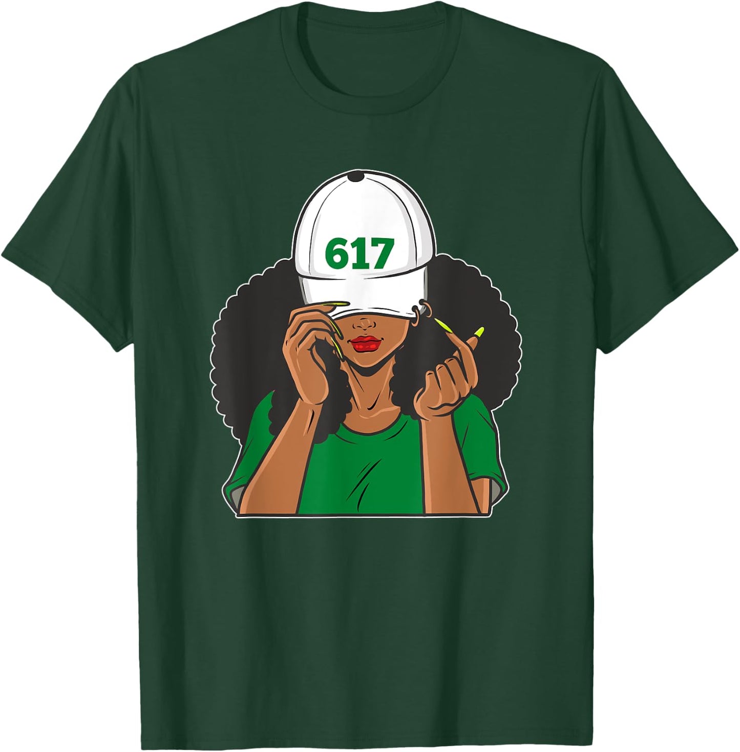 Boston 617 Area Code Black Woman T-Shirt - T-Shirt | Forest