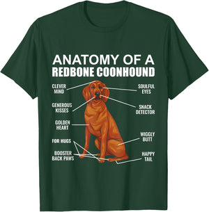 Redbone Coonhound, Anatomy Of A Redbone Coonhound , Black T-Shirt - T-Shirt | Forest