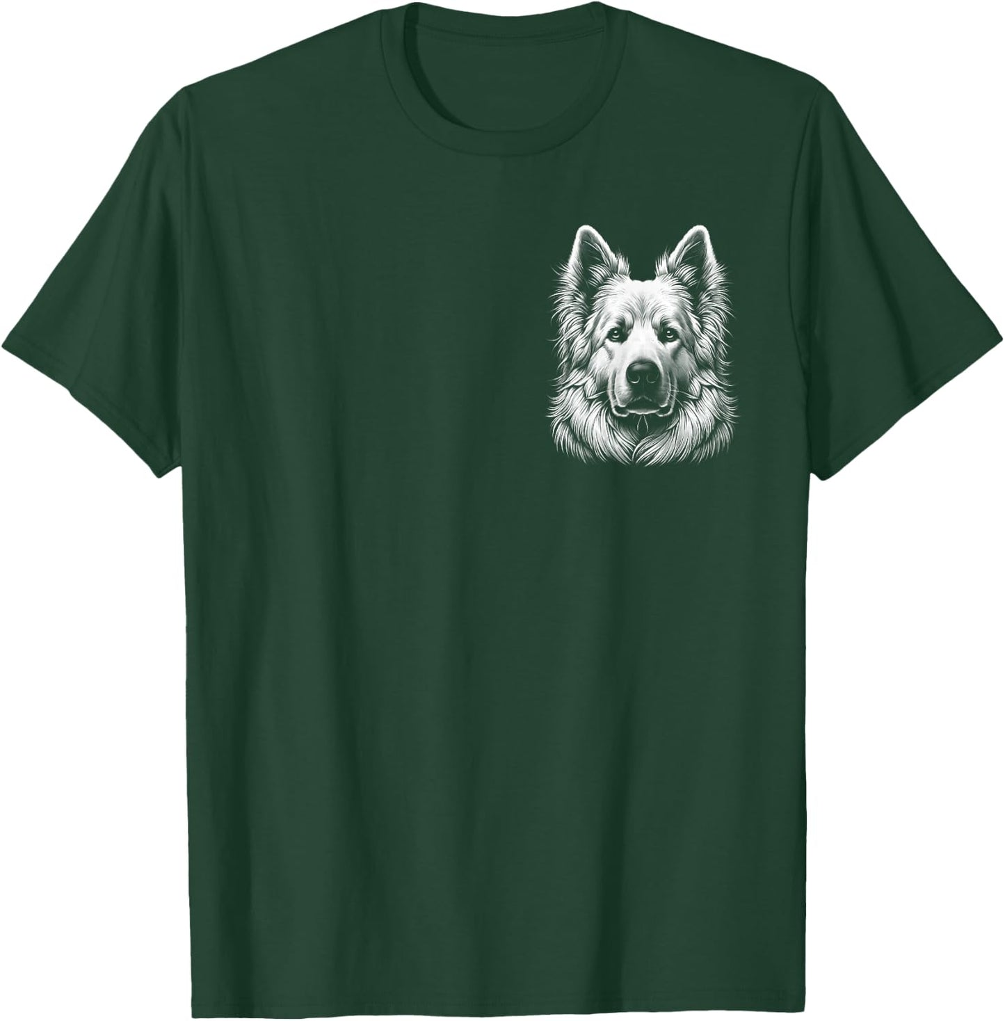 White Swiss Shepherd in portrait on chest , Black, S T-Shirt - T-Shirt | Forest
