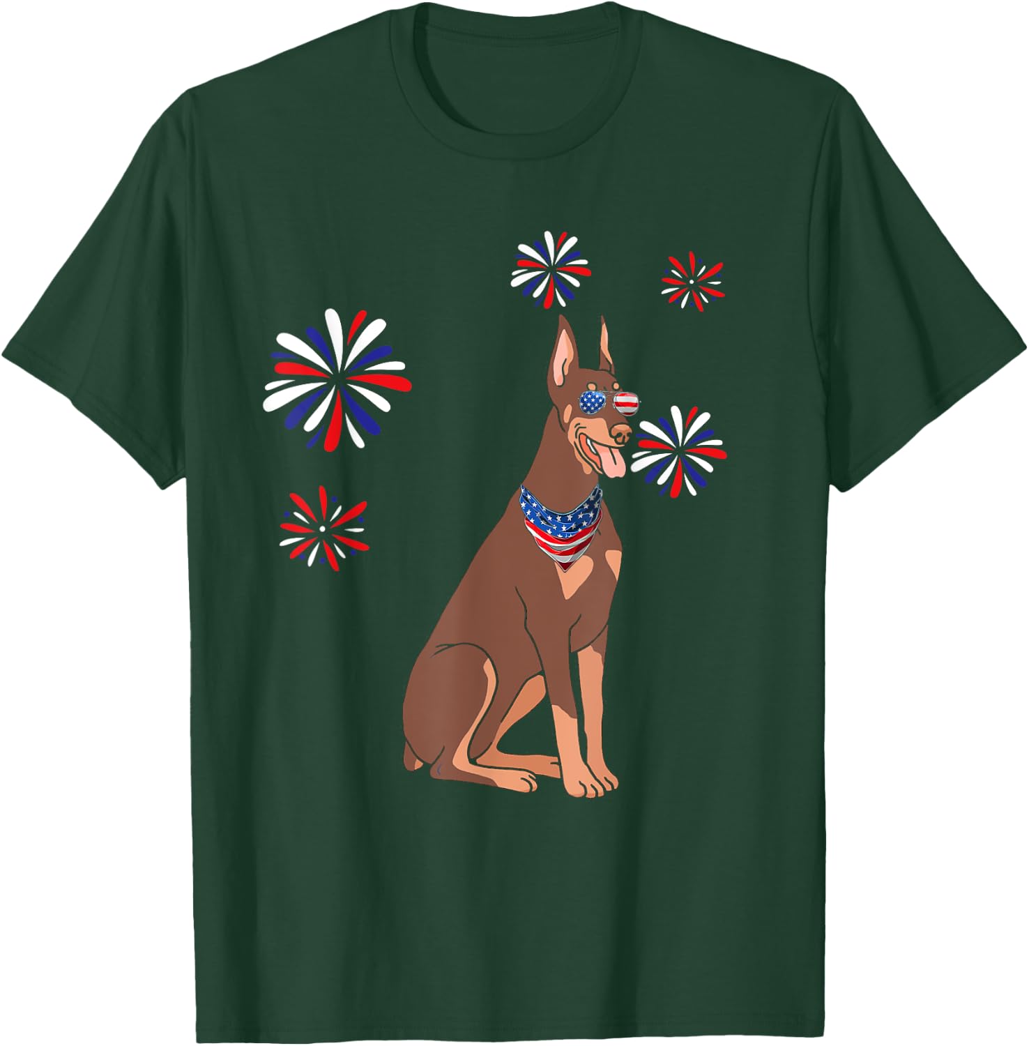 Patriotic Red Doberman USA Flag 4th of July Dog Lover T-Shirt - T-Shirt | Forest