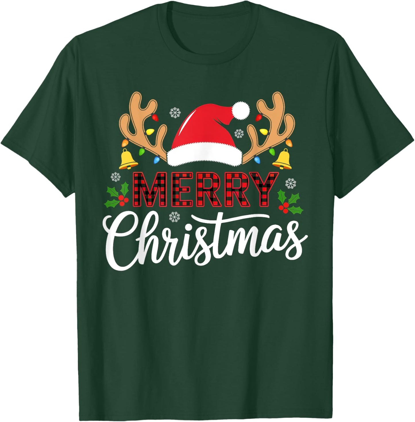 Merry Christmas Buffalo Plaid Funny Xmas Men Women Family T-Shirt - T-Shirt | Forest