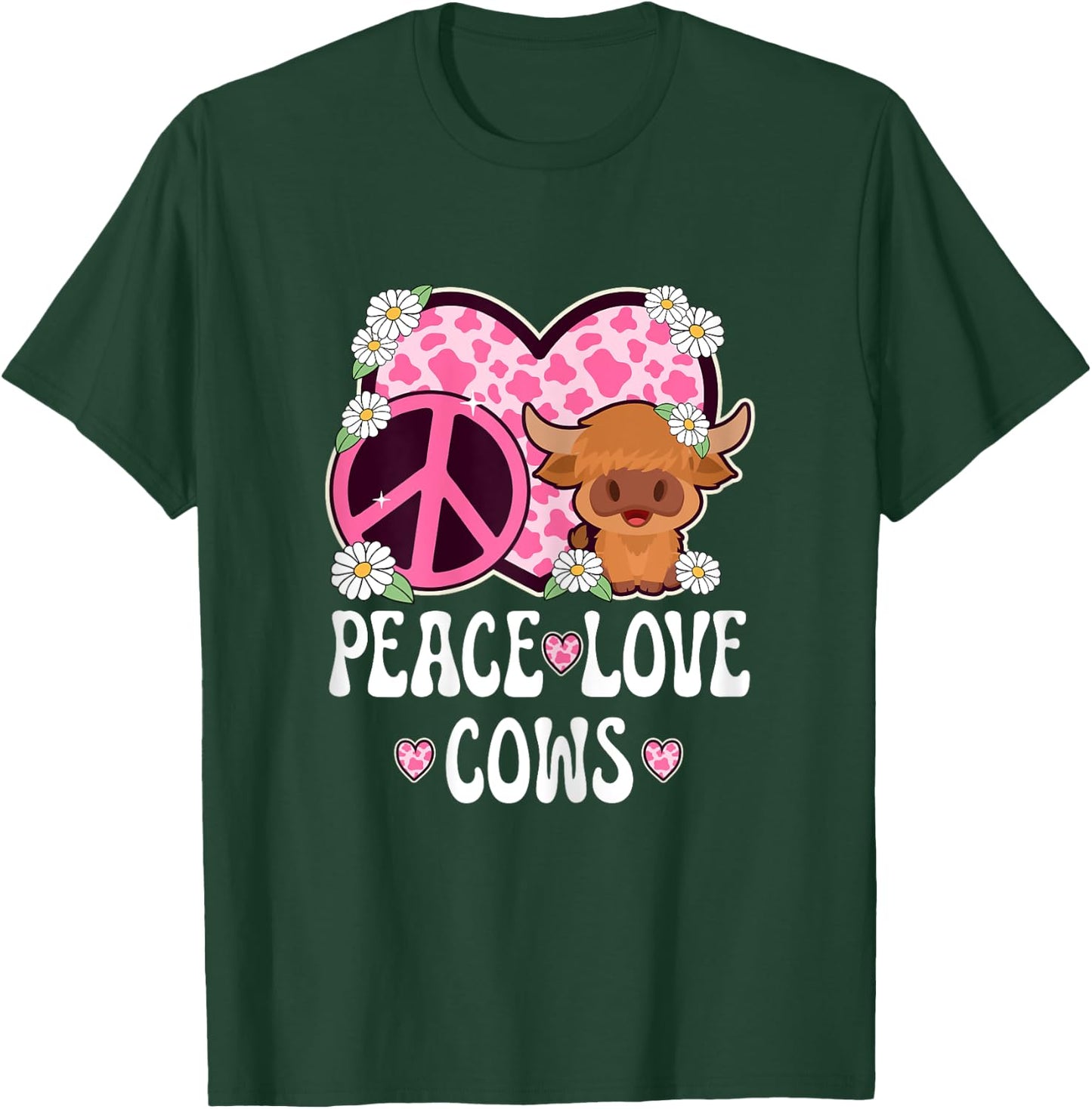 Peace Love Cows Women Cow Print Cute Cow Girls Cow Lover Cow T-Shirt - T-Shirt | Forest