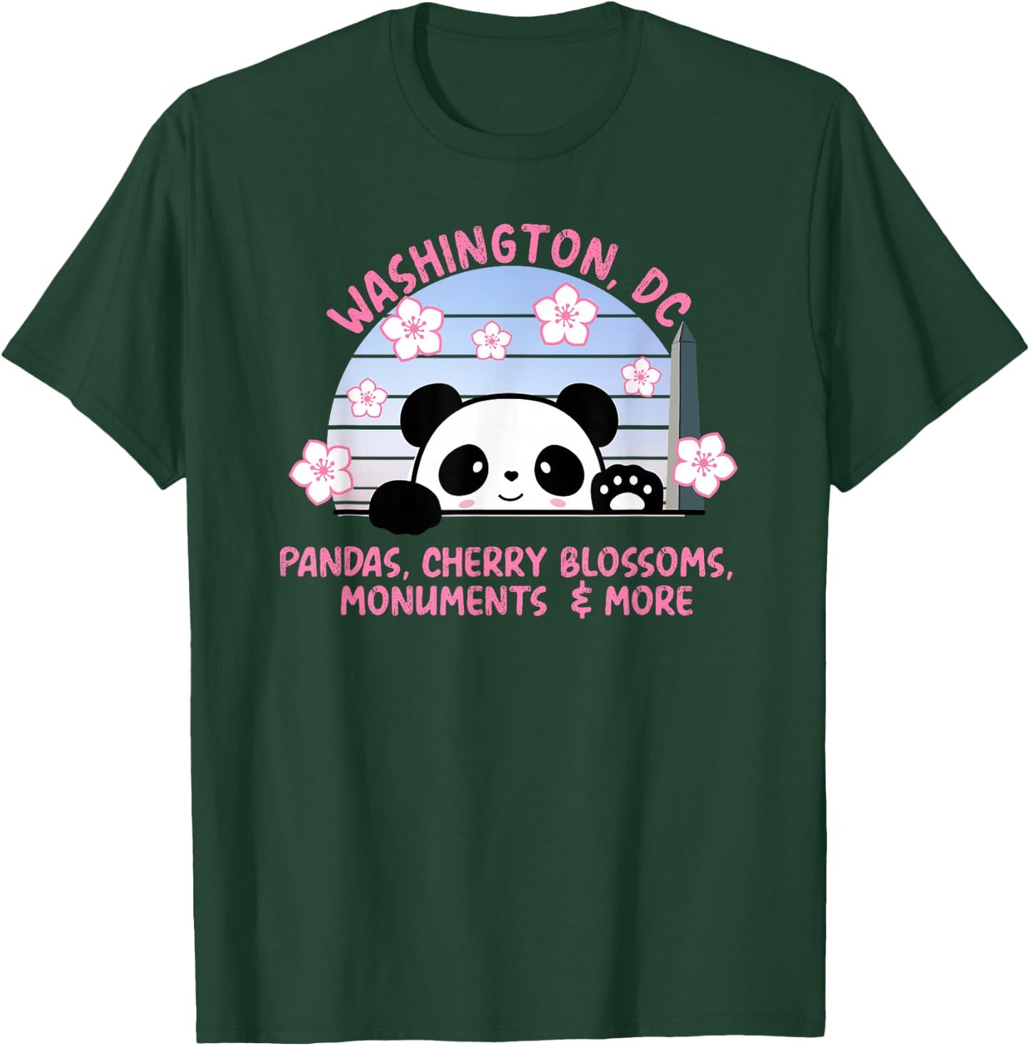 Visit Washington DC Panda Cherry Blossoms and Monuments T-Shirt - T-Shirt | Forest