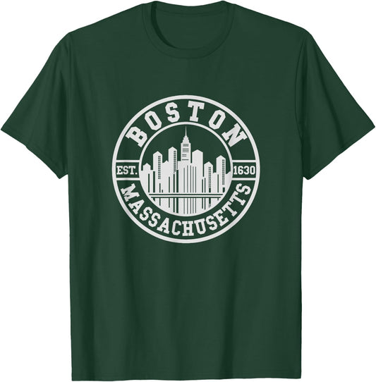 Boston Skyline - Throwback Design - Classic T-Shirt - T-Shirt | Forest