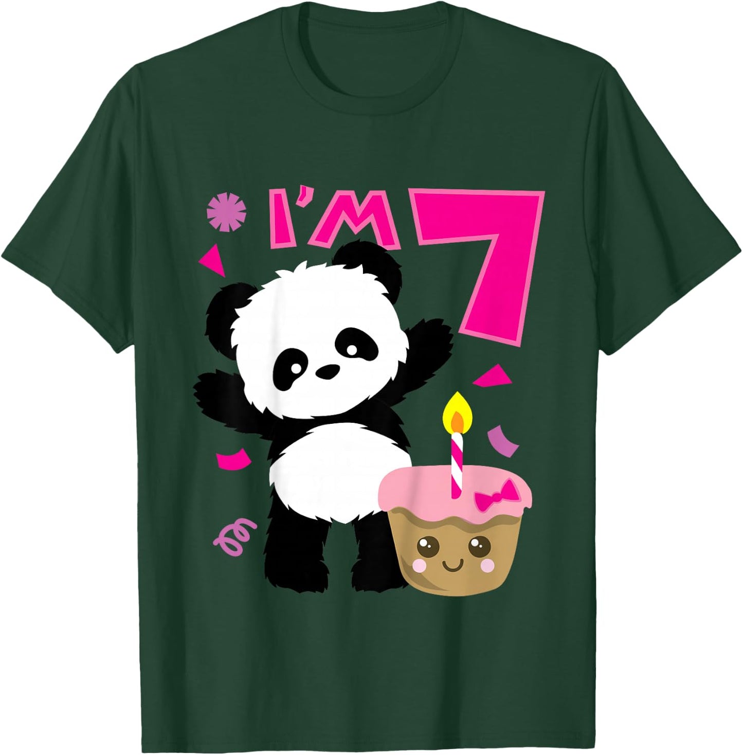 Kids Panda with Kawaii Cake 7 Years Old Girls Birthday Party T-Shirt - T-Shirt | Forest