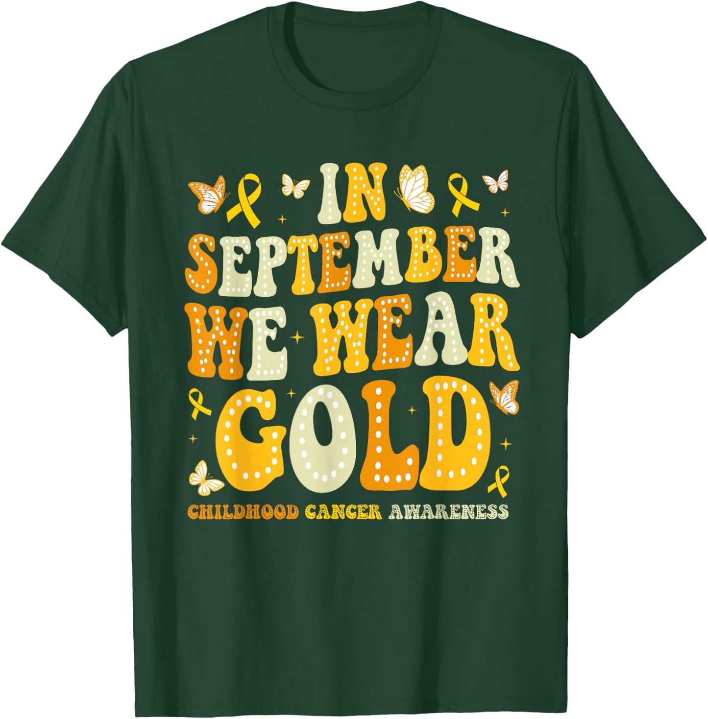 In September We Wear Gold Retro Childhood Cancer Awareness T-Shirt - T-Shirt | Forest