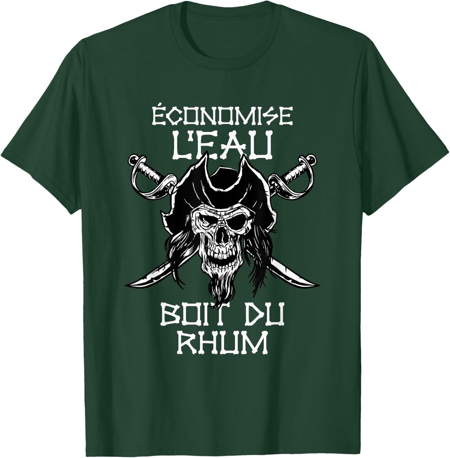 Drink Rum - Saves Water, Drink Rum. Pirate , Black T-Shirt - T-Shirt | Forest