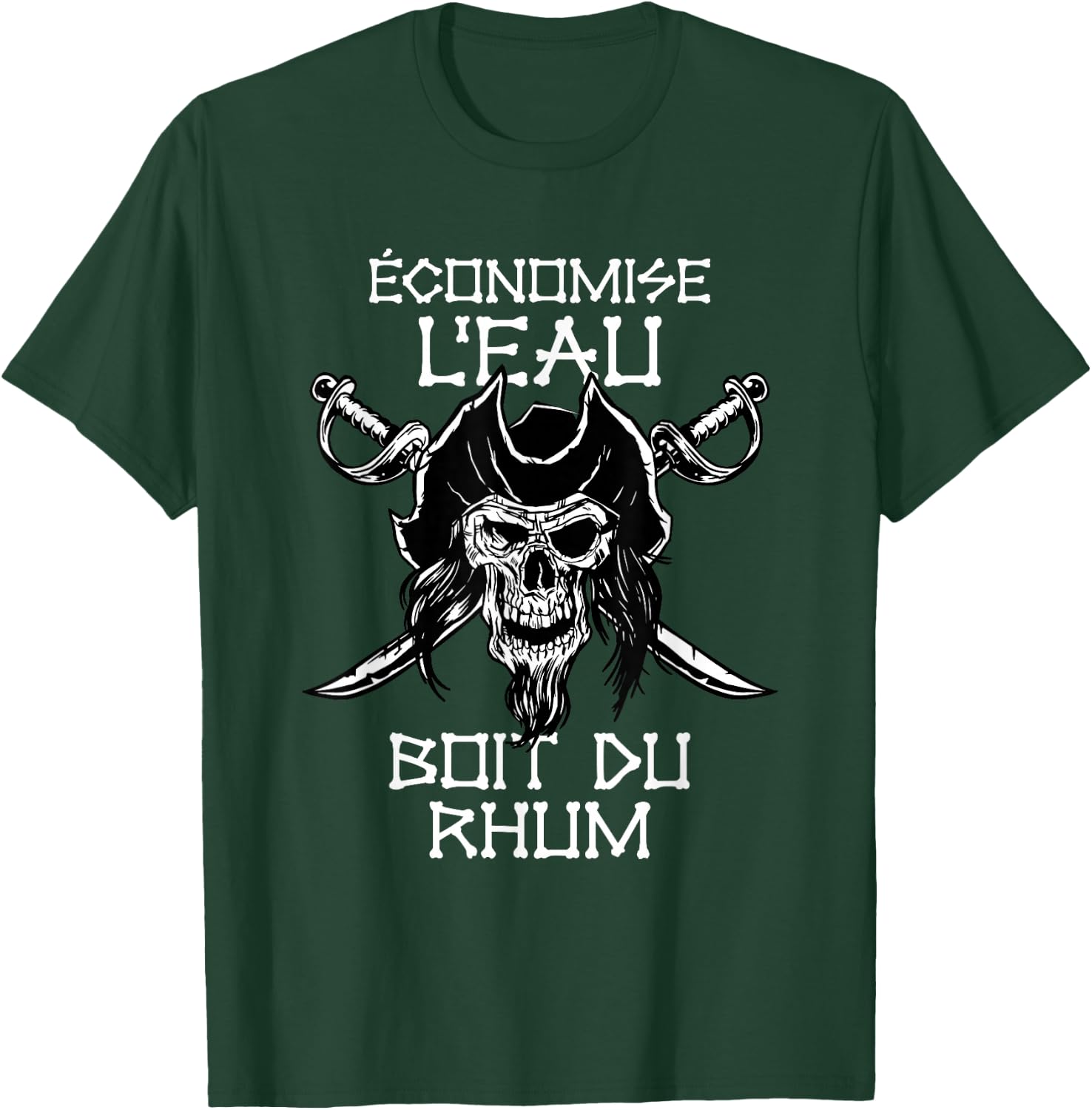 Drink Rum - Saves Water, Drink Rum. Pirate , Black T-Shirt - T-Shirt | Forest