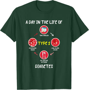 A Day In The Life of Type 1 Diabetes Awareness Diabetic Gift T-Shirt - T-Shirt | Forest