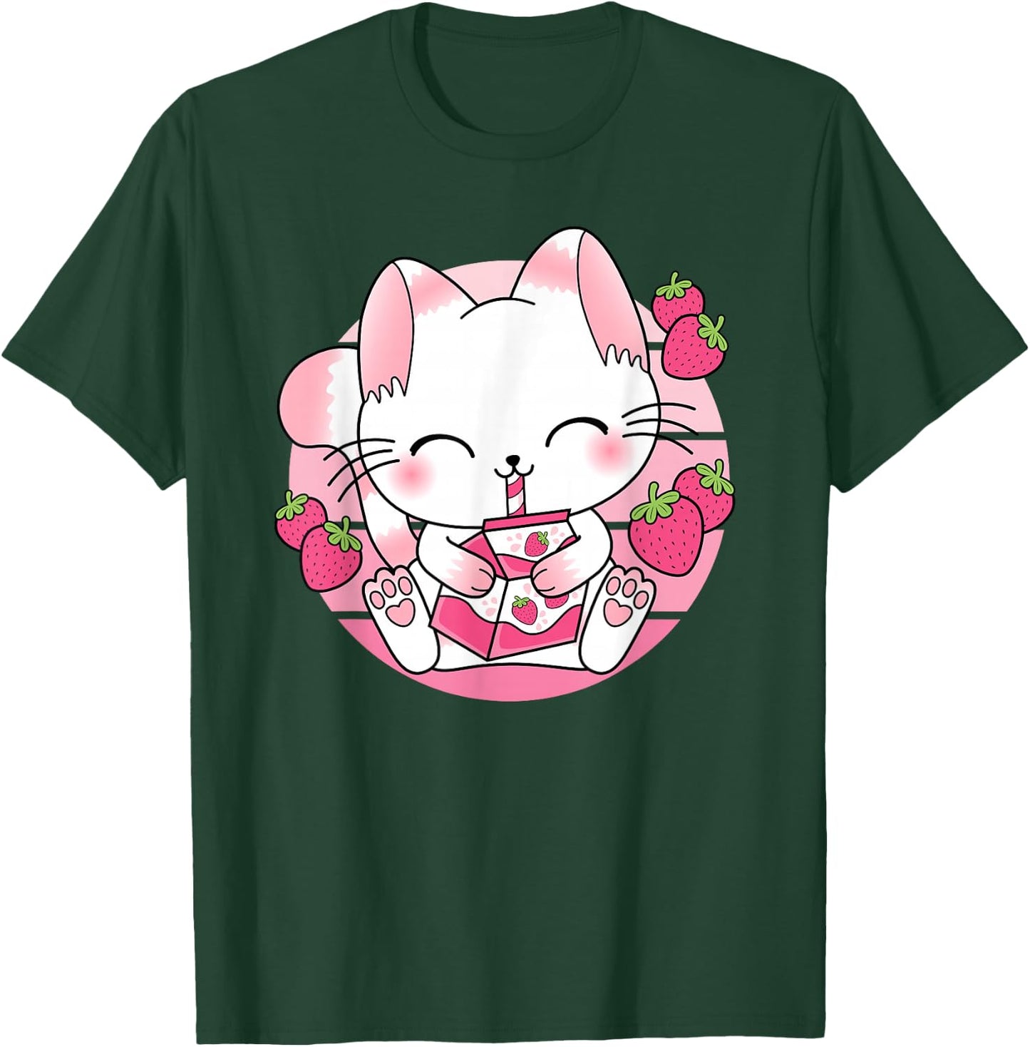Süße Japanische Anime Kawaii Erdbeermilch Katze Manga Otaku T-Shirt - T-Shirt | Forest