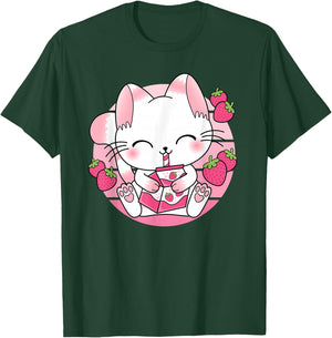 Süße Japanische Anime Kawaii Erdbeermilch Katze Manga Otaku T-Shirt - T-Shirt | Forest