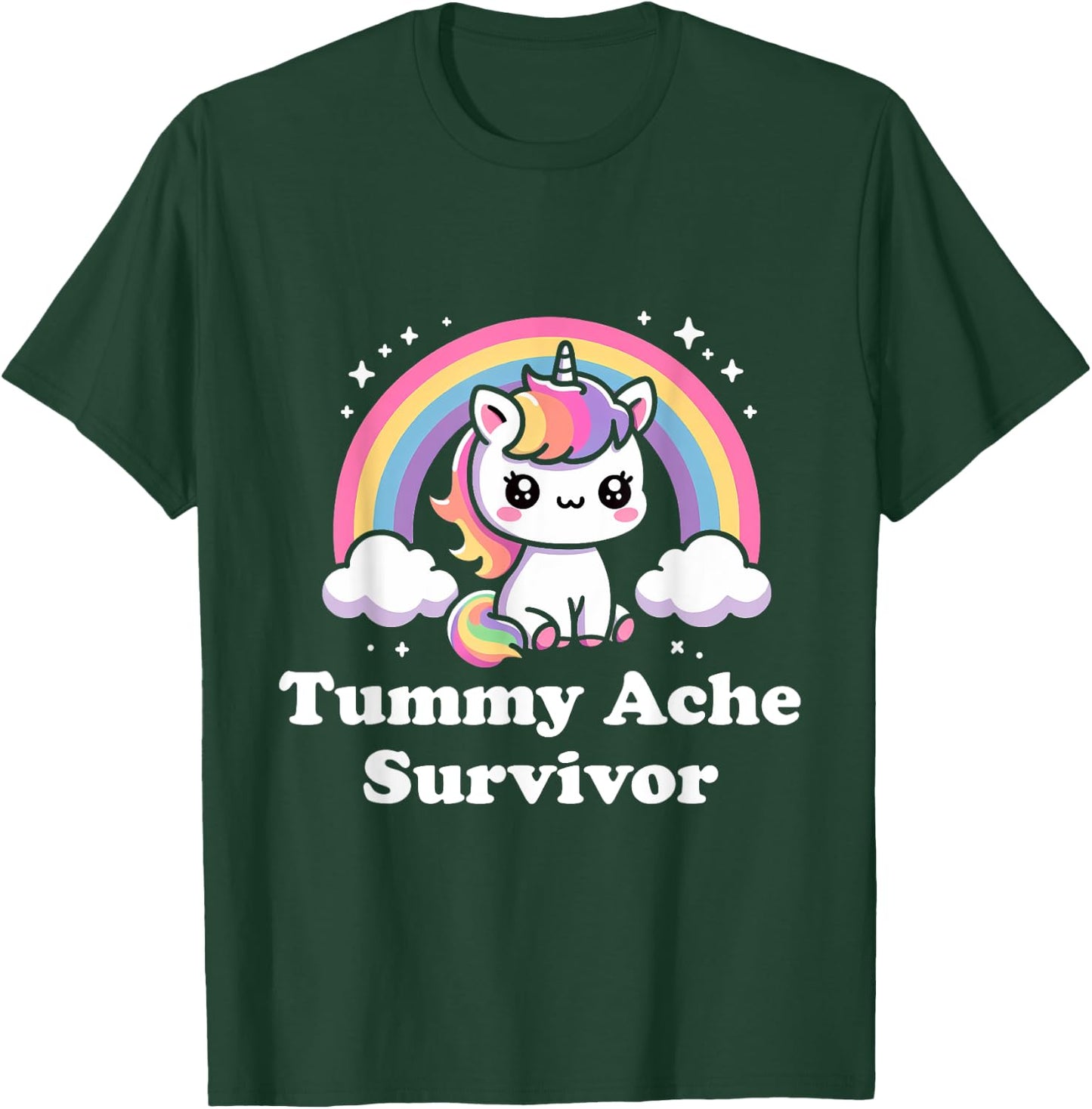 Sarcastic Upset Stomach Rainbow Tummy Ache Survivor Unicorn T-Shirt - T-Shirt | Forest