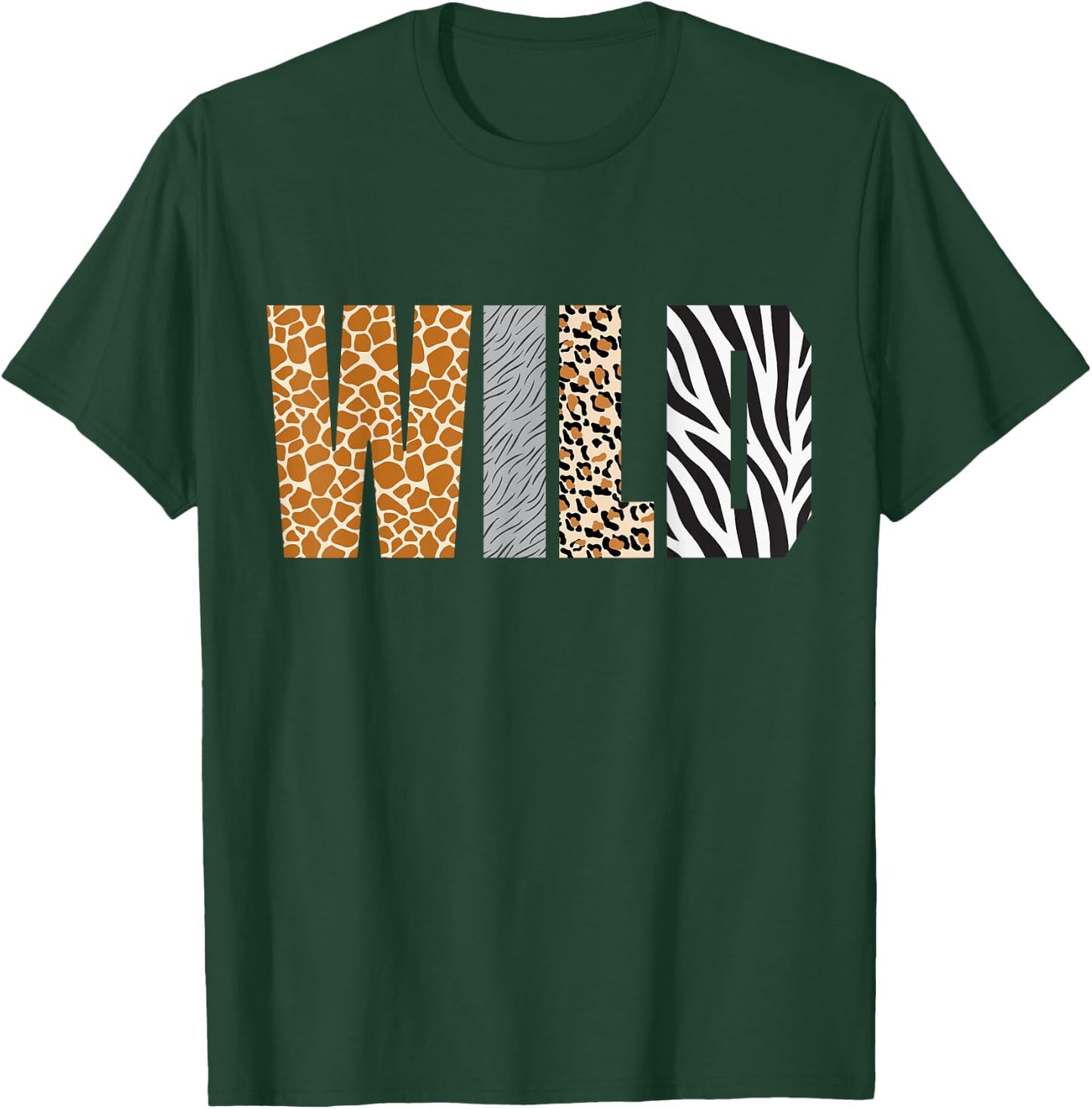 Wild Animal Pattern Giraffe Wolf Leopard Zebra Animal Print T-Shirt - T-Shirt | Forest