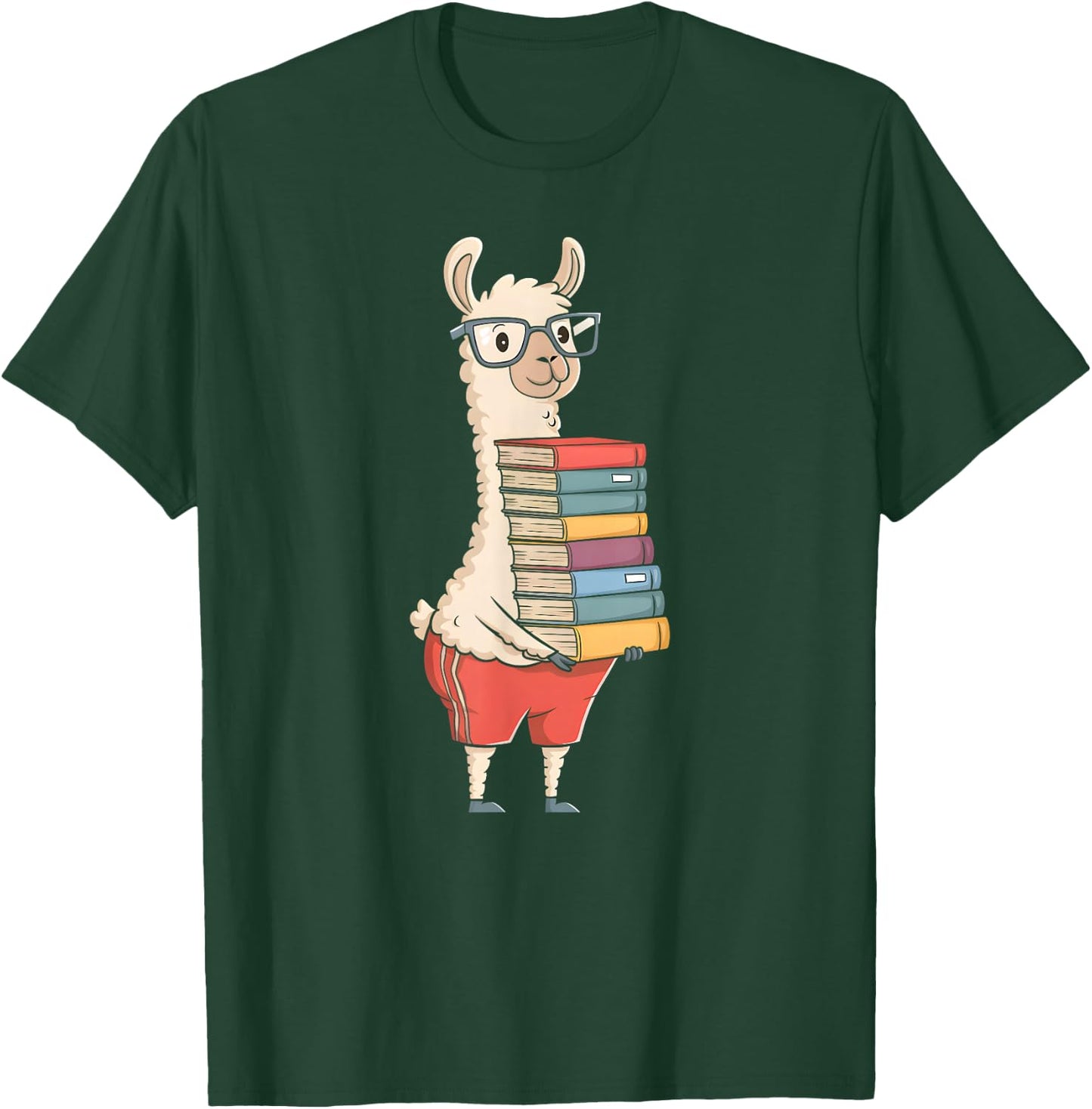 Teacher Reading Llama Holding Books Kid Boy Women T-Shirt - T-Shirt | Forest