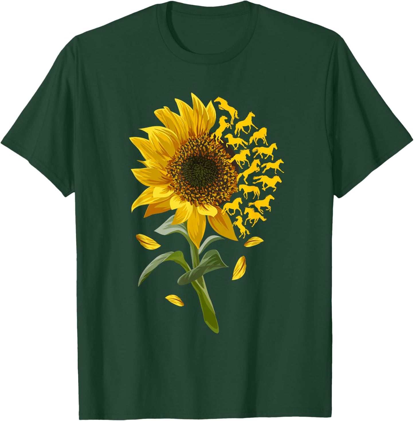 Beautiful Sunflower Horse Racing Flower Graphic T-Shirt - T-Shirt | Forest