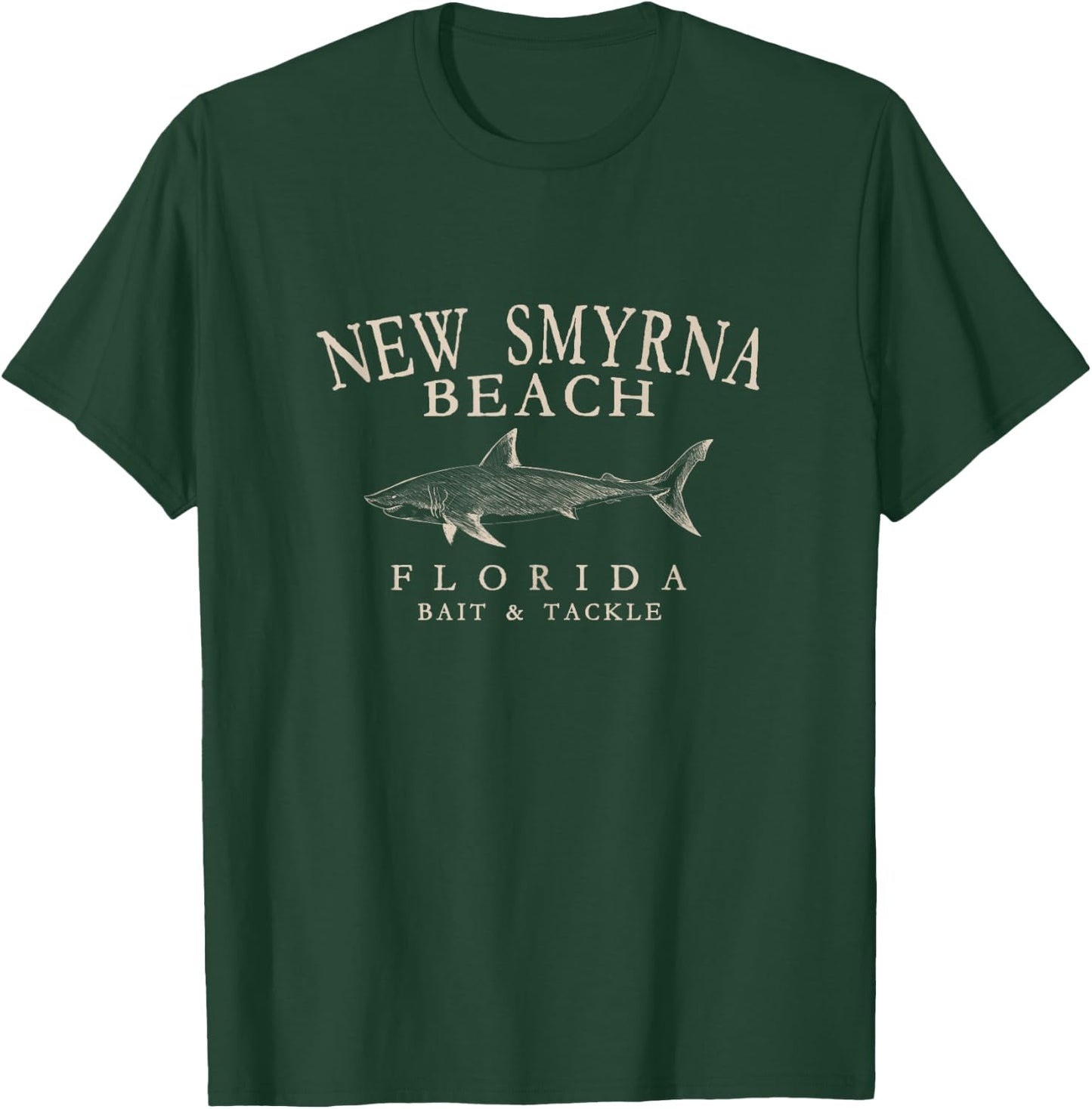 New Smyrna Beach Florida Shark Vintage Ivory Art Fishing T-Shirt - T-Shirt | Forest