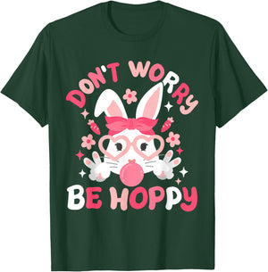 Don't Worry Be Hoppy Happy Easter Bunny Groovy Women Girls T-Shirt - T-Shirt | Forest
