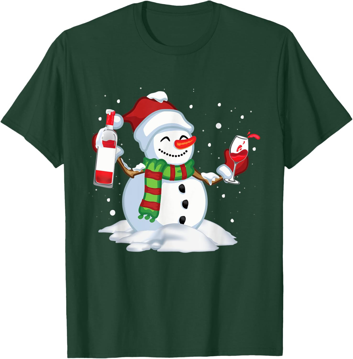 Snowman Drinking Red Wine Funny Partner Matching Couple T-Shirt - T-Shirt | Forest
