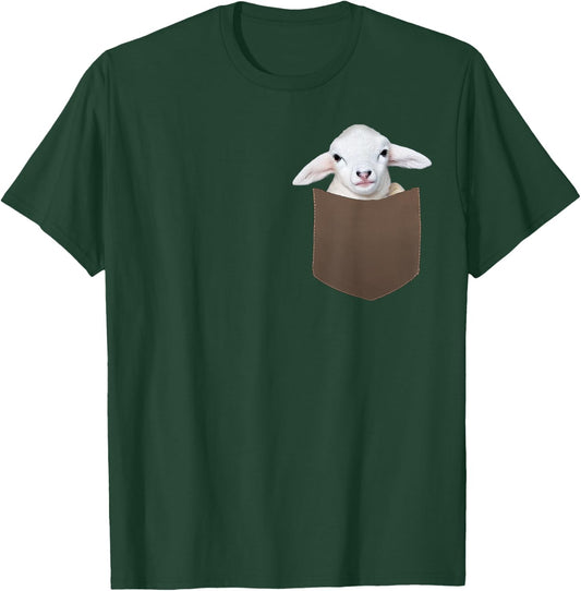 Cute Baby Lamb Shirt – Little Sheep with Soft Ears in Pocket T-Shirt - T-Shirt | Forest