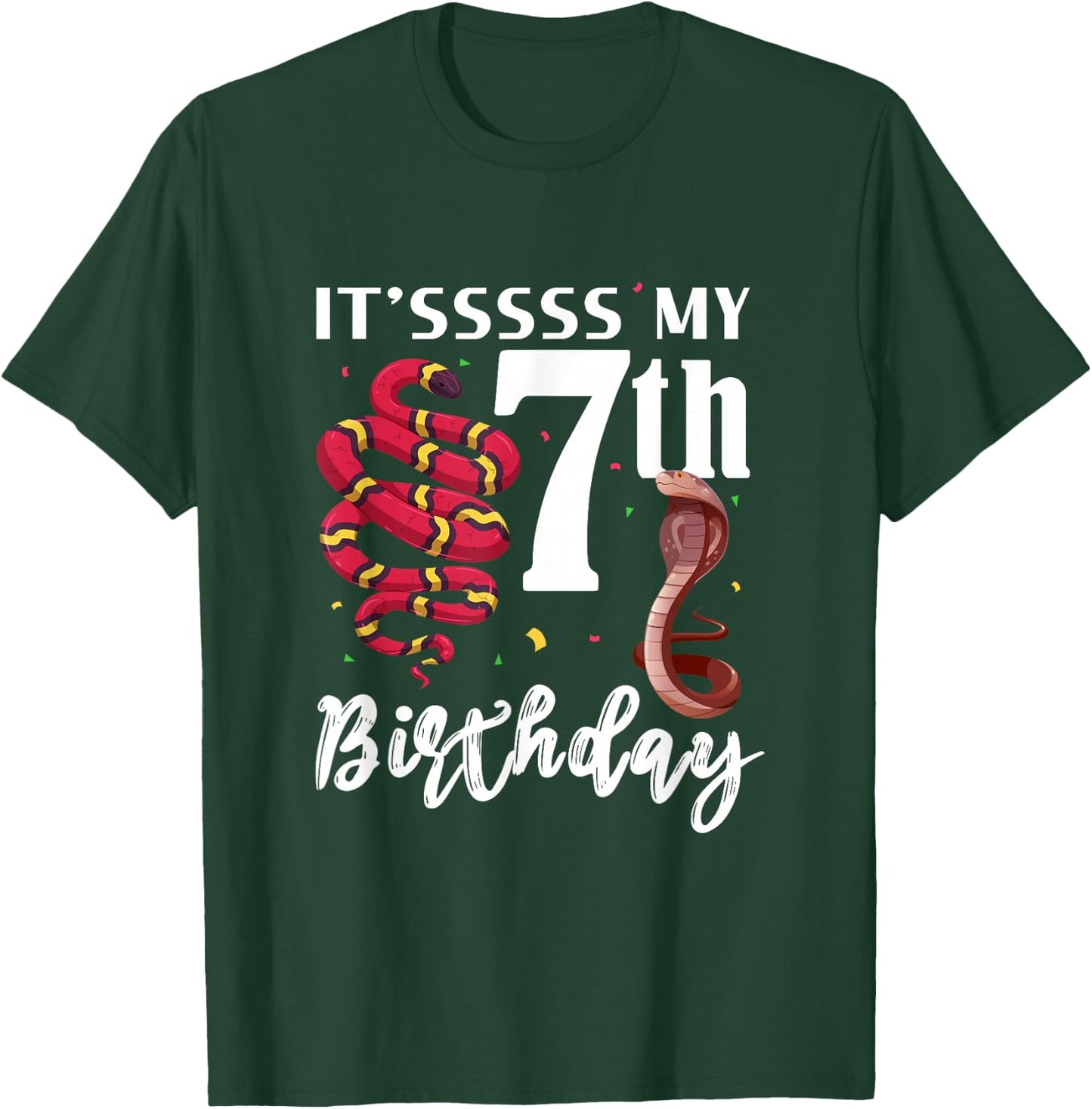 7th Birthday Snake Cobra 7 Years Old Snakes Lover Kids T-Shirt - T-Shirt | Forest