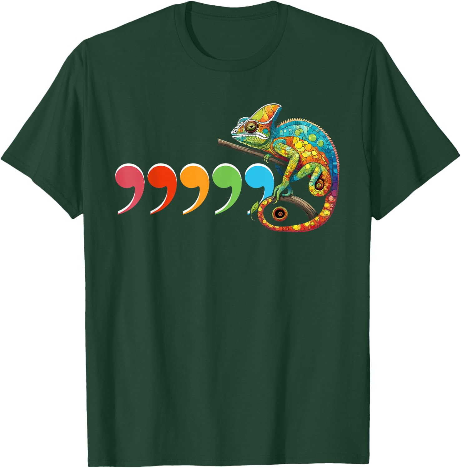 Comma Chameleon Funny 80's Throwback T-Shirt - T-Shirt | Forest