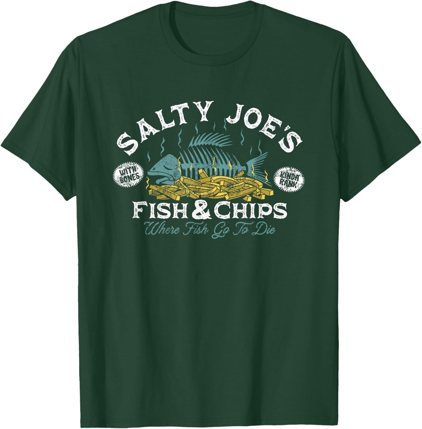 Salty Joe's Fish and Chips Logo Surf Shop Graphic T-Shirt - T-Shirt | Forest