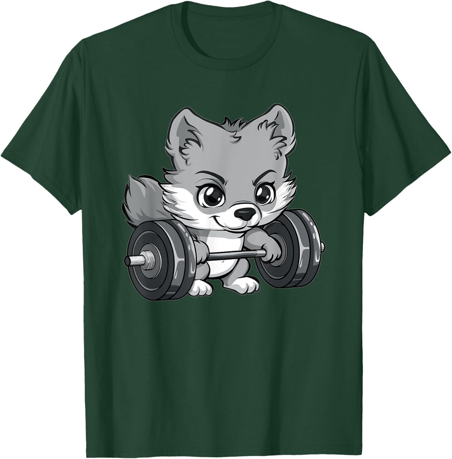 Cute Gray Wolf Weightlifting T-Shirt - T-Shirt | Forest