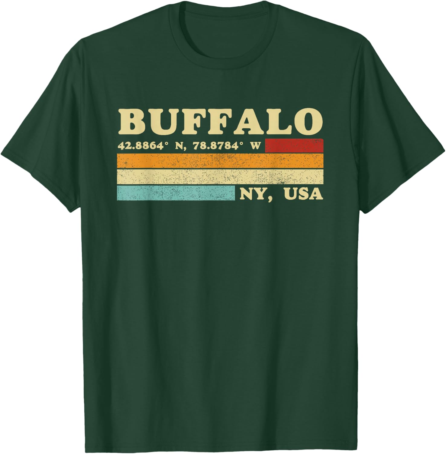 Buffalo New York Retro Longitude Latitude T-Shirt - T-Shirt | Forest