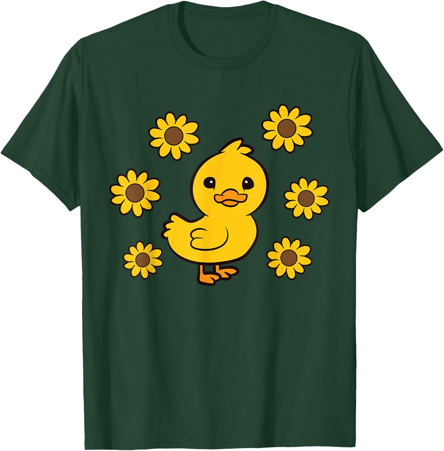Cute Duck Summer Sunflower Kawaii Duck T-Shirt - T-Shirt | Forest