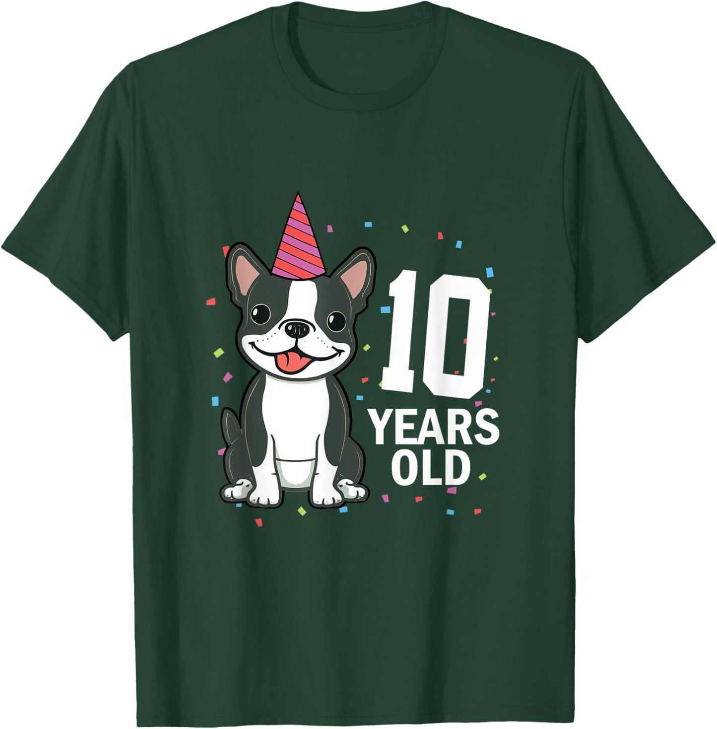 10 Years Old Birthday Boston Terrier Dog Lover 10th Party Women Kids T-Shirt - T-Shirt | Forest