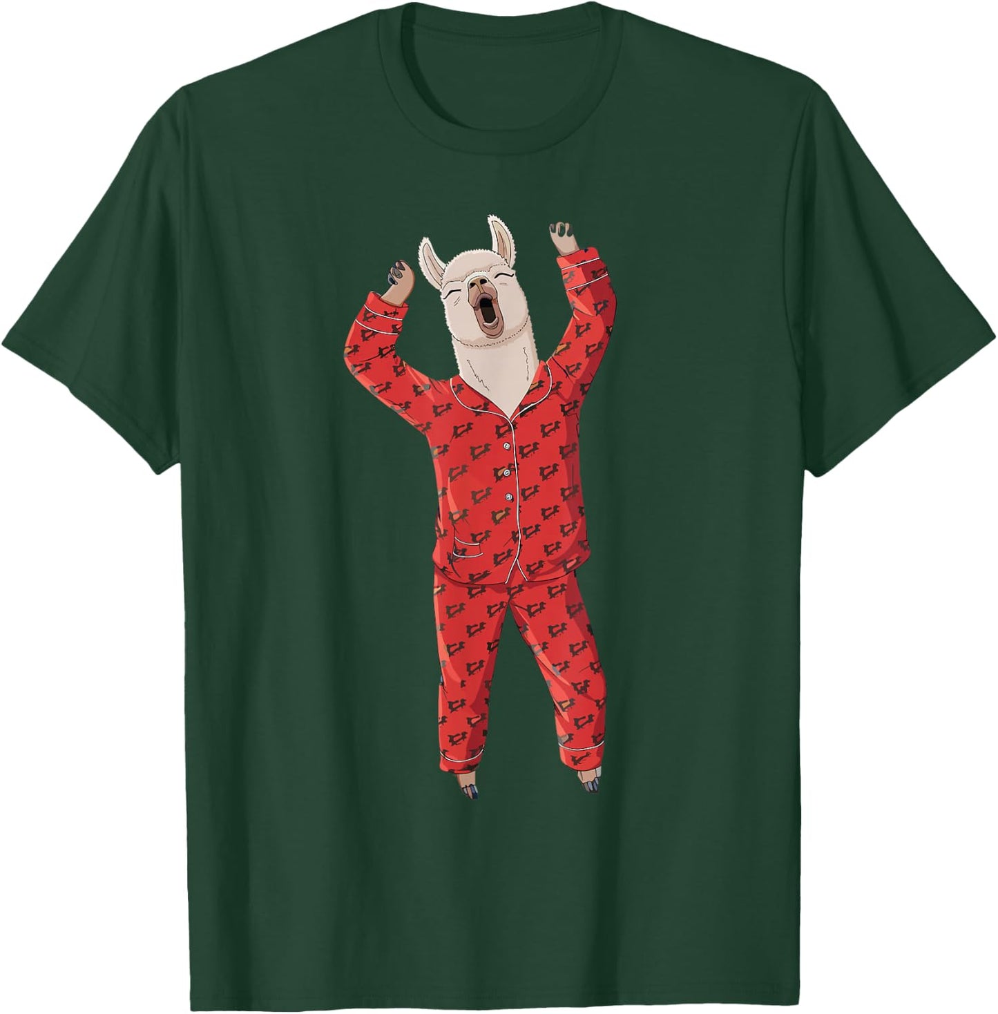Alpaca Llama with Red Buffalo Plaid Pajamas Girl Boy Llama T-Shirt - T-Shirt | Forest