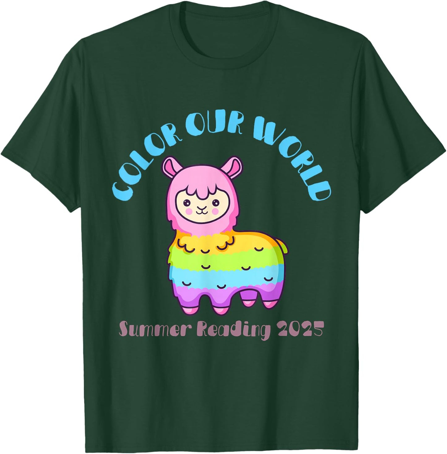 Color Our World Summer 2025 Reading Program- Llama T-Shirt - T-Shirt | Forest