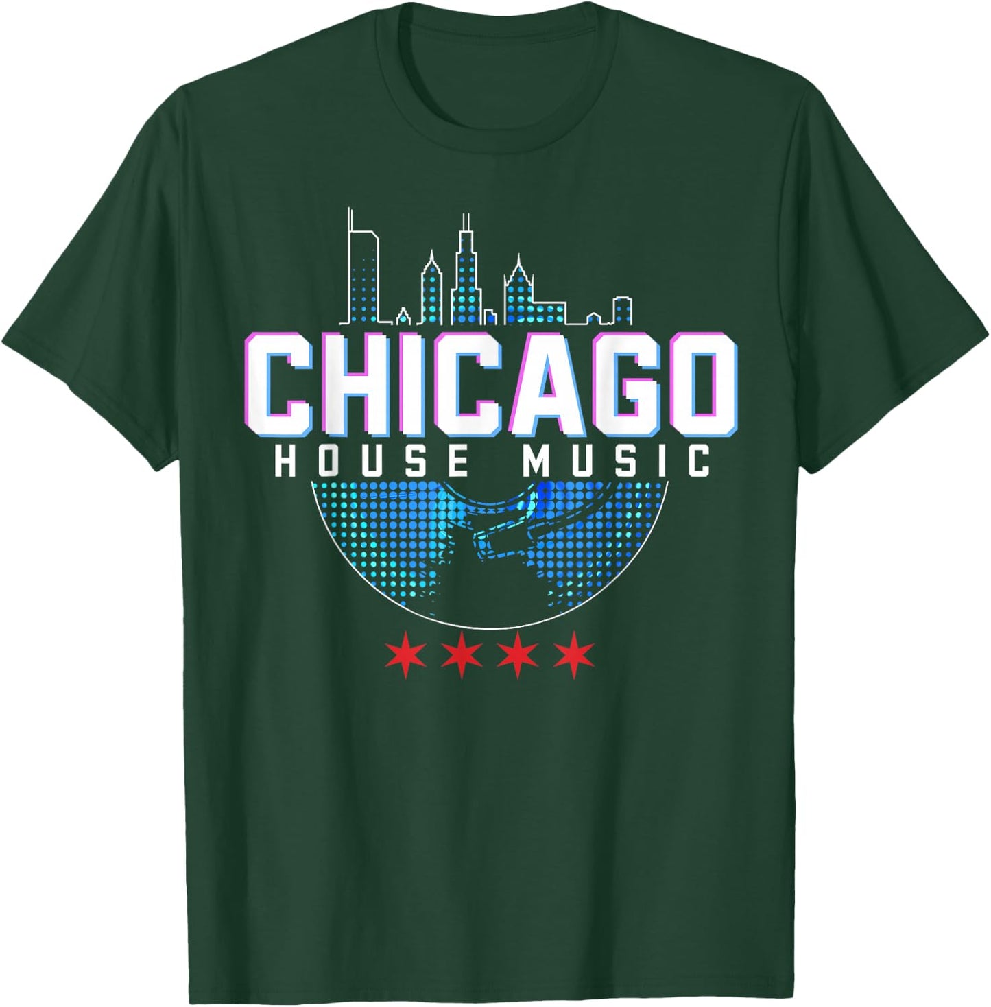 Chicago House Music Vinyl Dj Raver Flag Skyline Apparel T-Shirt - T-Shirt | Forest