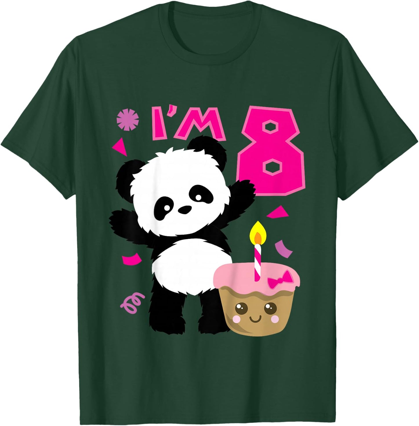 Kids Panda with Kawaii Cake 8 Years Old Girls Birthday Party T-Shirt - T-Shirt | Forest