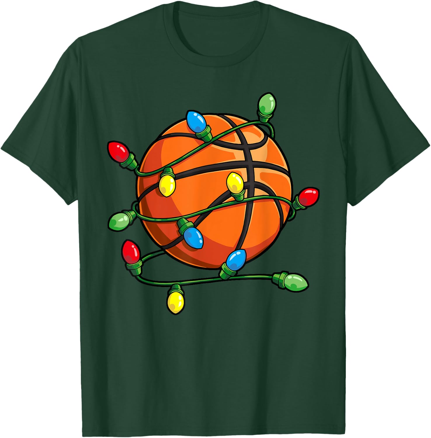 Christmas Basketball Ball Xmas Lights Funny Boys Men Sport T-Shirt - T-Shirt | Forest