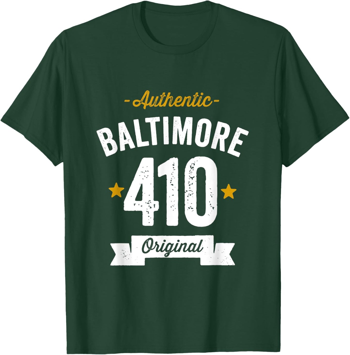 410 Baltimore Area Code Distressed Authentic (Dark) T-Shirt - T-Shirt | Forest