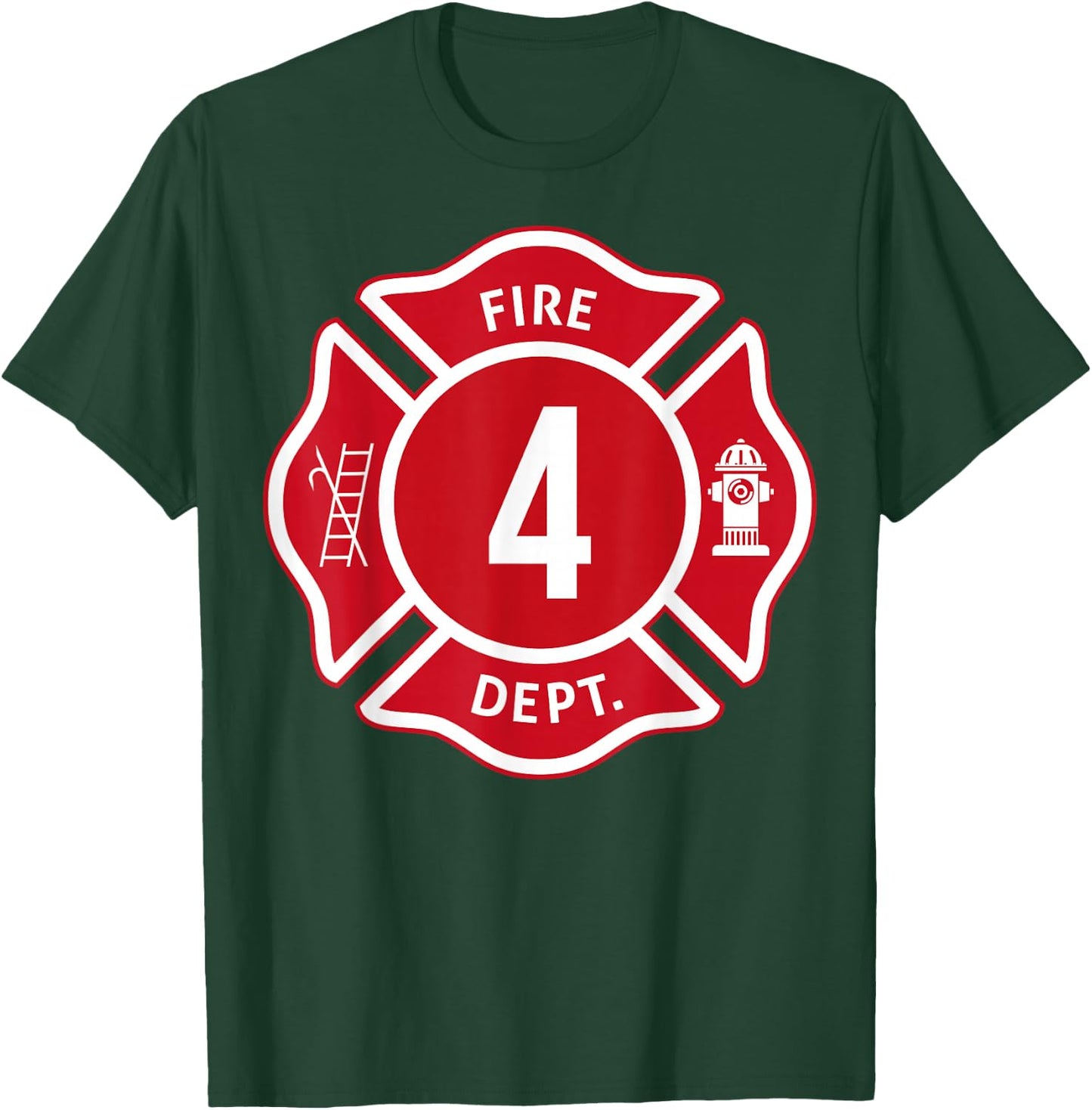Kids Fire Truck 4th Birthday Boy Firefighter 4 Year Old T-Shirt - T-Shirt | Forest