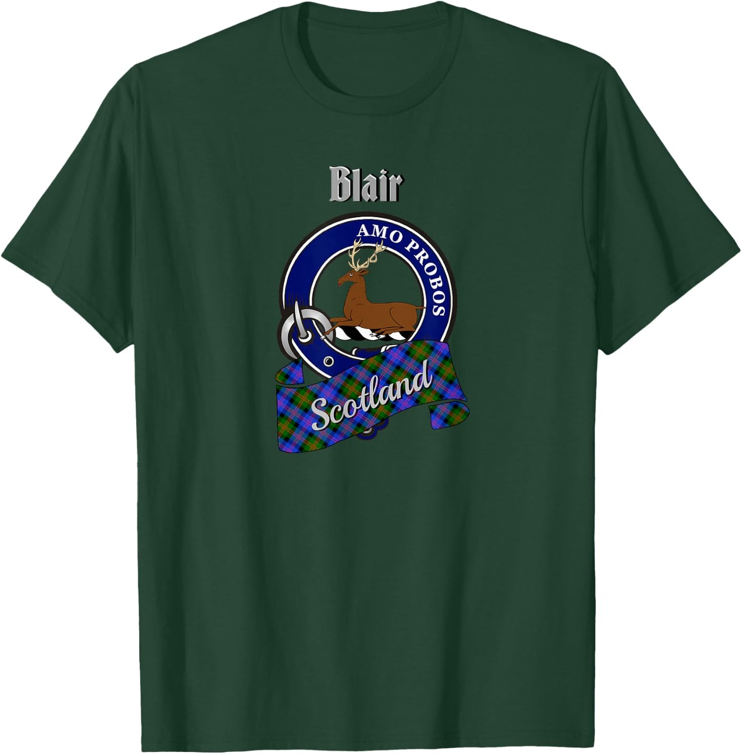 Blair Scottish Clan Badge & Tartan T-Shirt - T-Shirt | Forest
