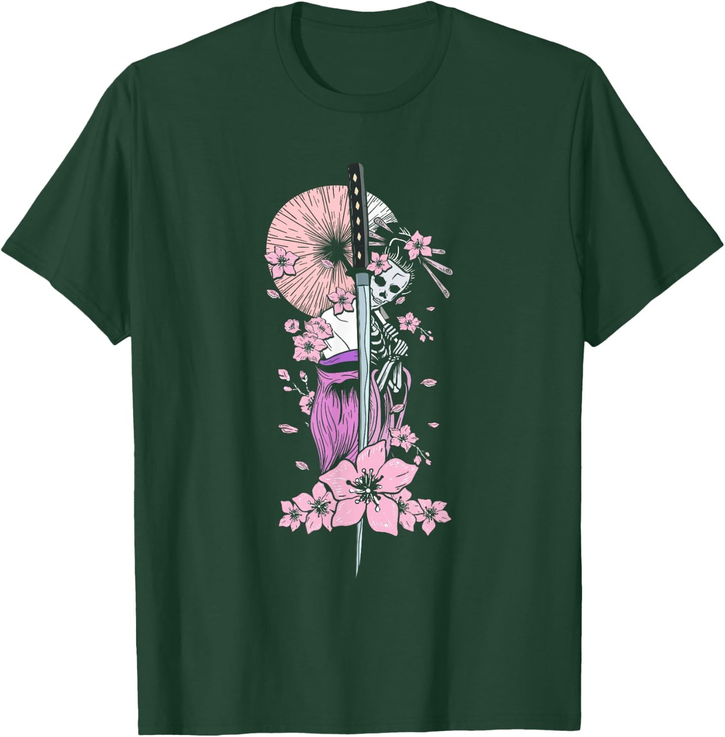 Japanese Geisha with Geisha and Cherry Blossom and Sakura T-Shirt - T-Shirt | Forest