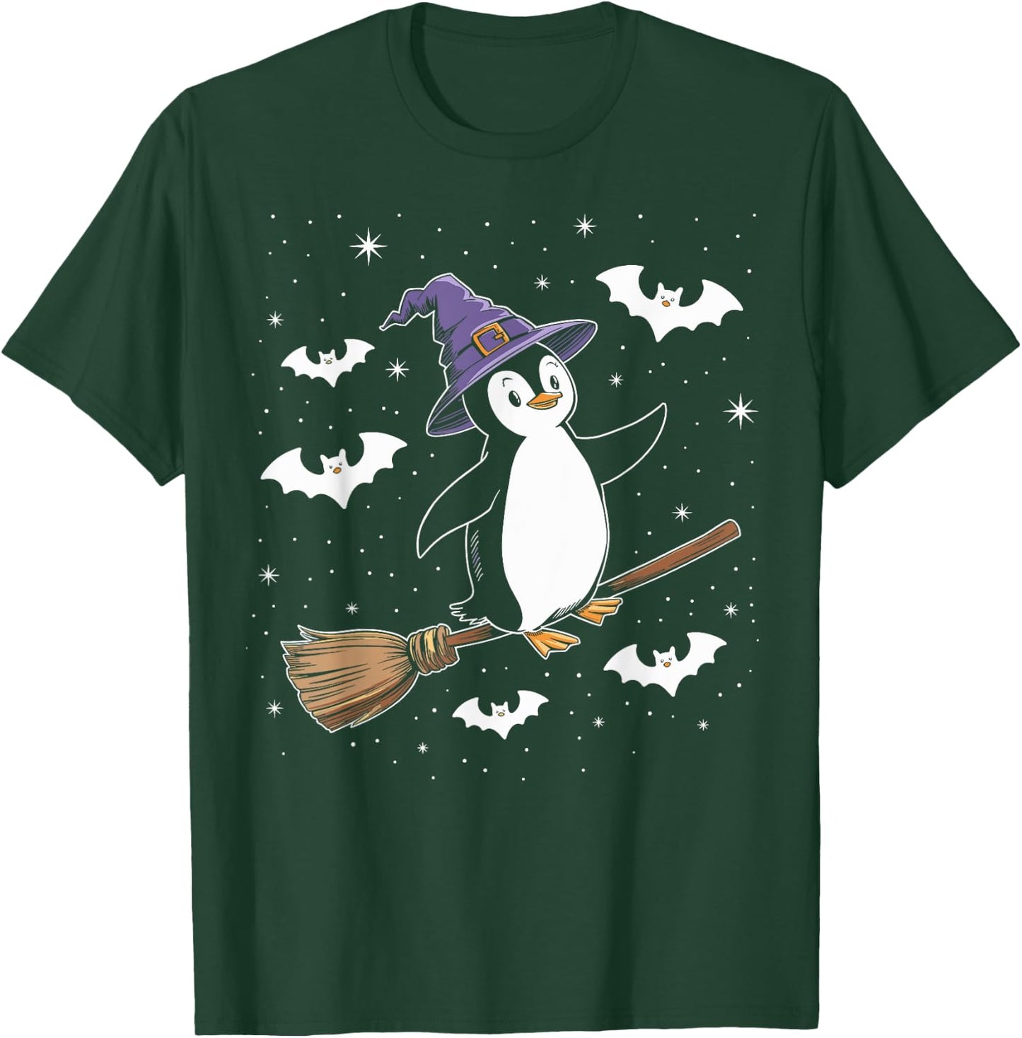 Funny Witch Broomstick Penguin Lovers Spooky Halloween T-Shirt - T-Shirt | Forest