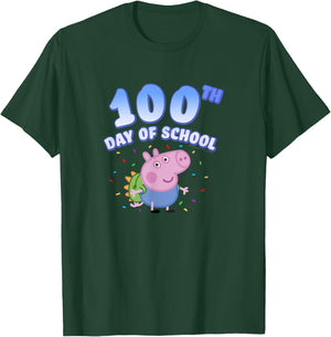 Peppa Pig George Pig 100th Day Of School Fun Confetti Pose T-Shirt - T-Shirt | Forest