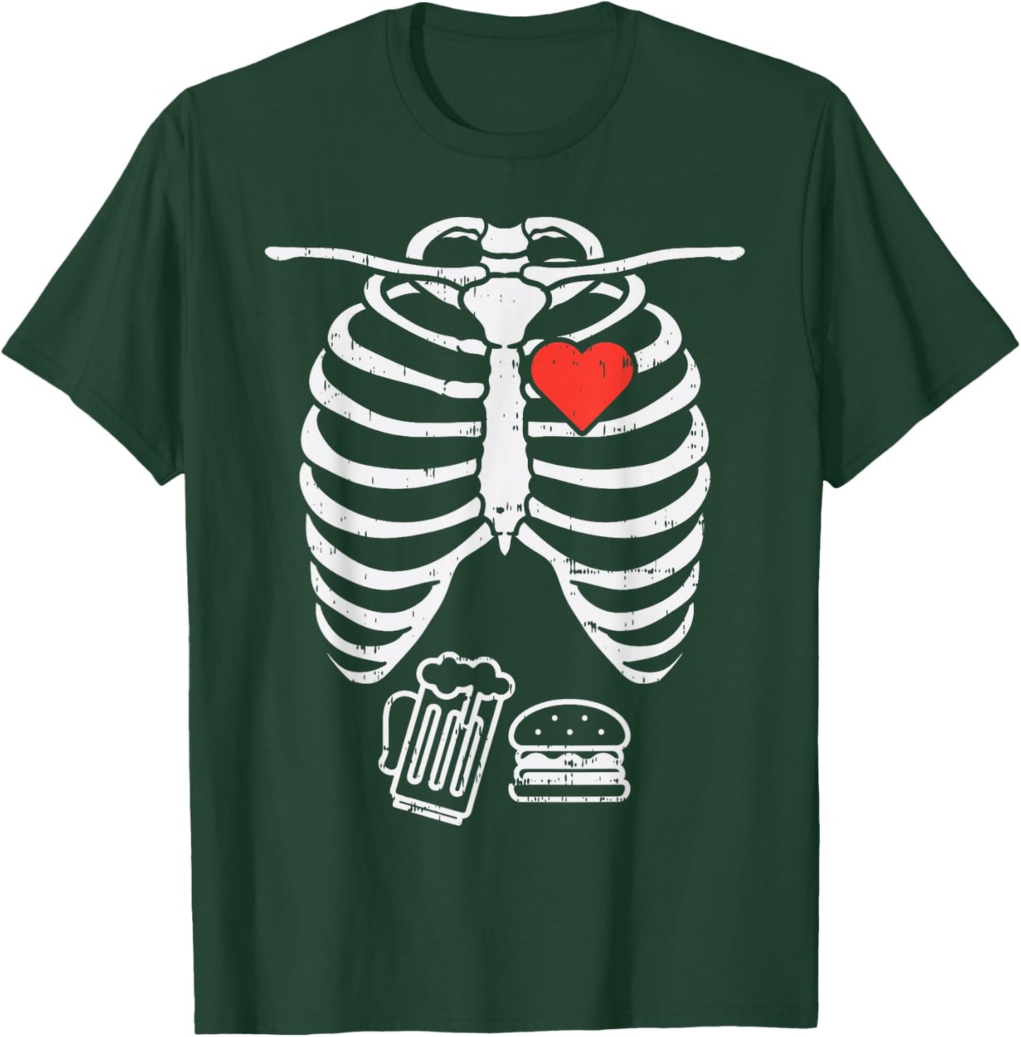 Skeleton X-Ray Beer Burger Funny Halloween Pregnancy Men Dad T-Shirt - T-Shirt | Forest