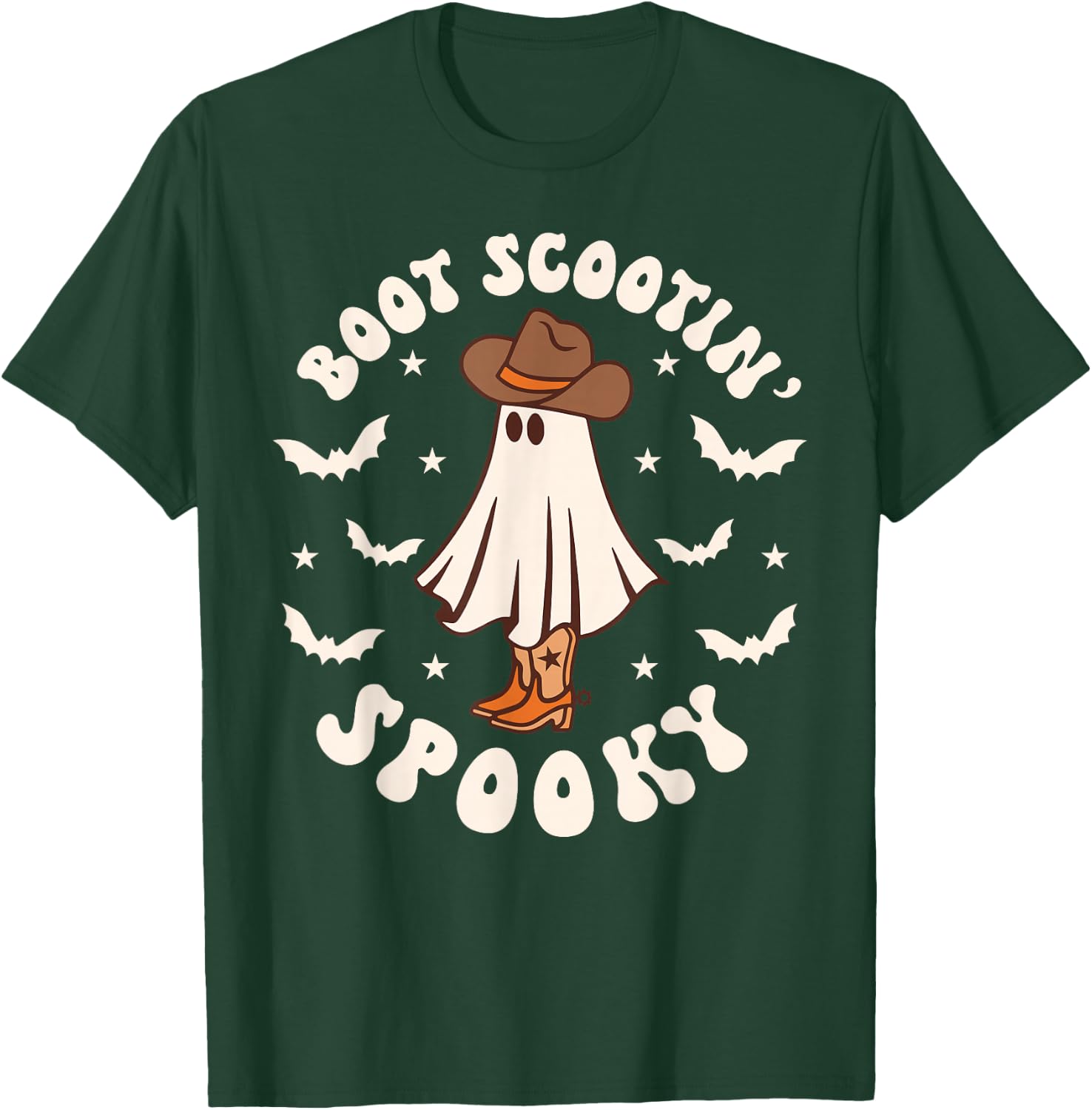 Retro Western Halloween Cute Ghost Funny Boot Scootin Spooky T-Shirt - T-Shirt | Forest