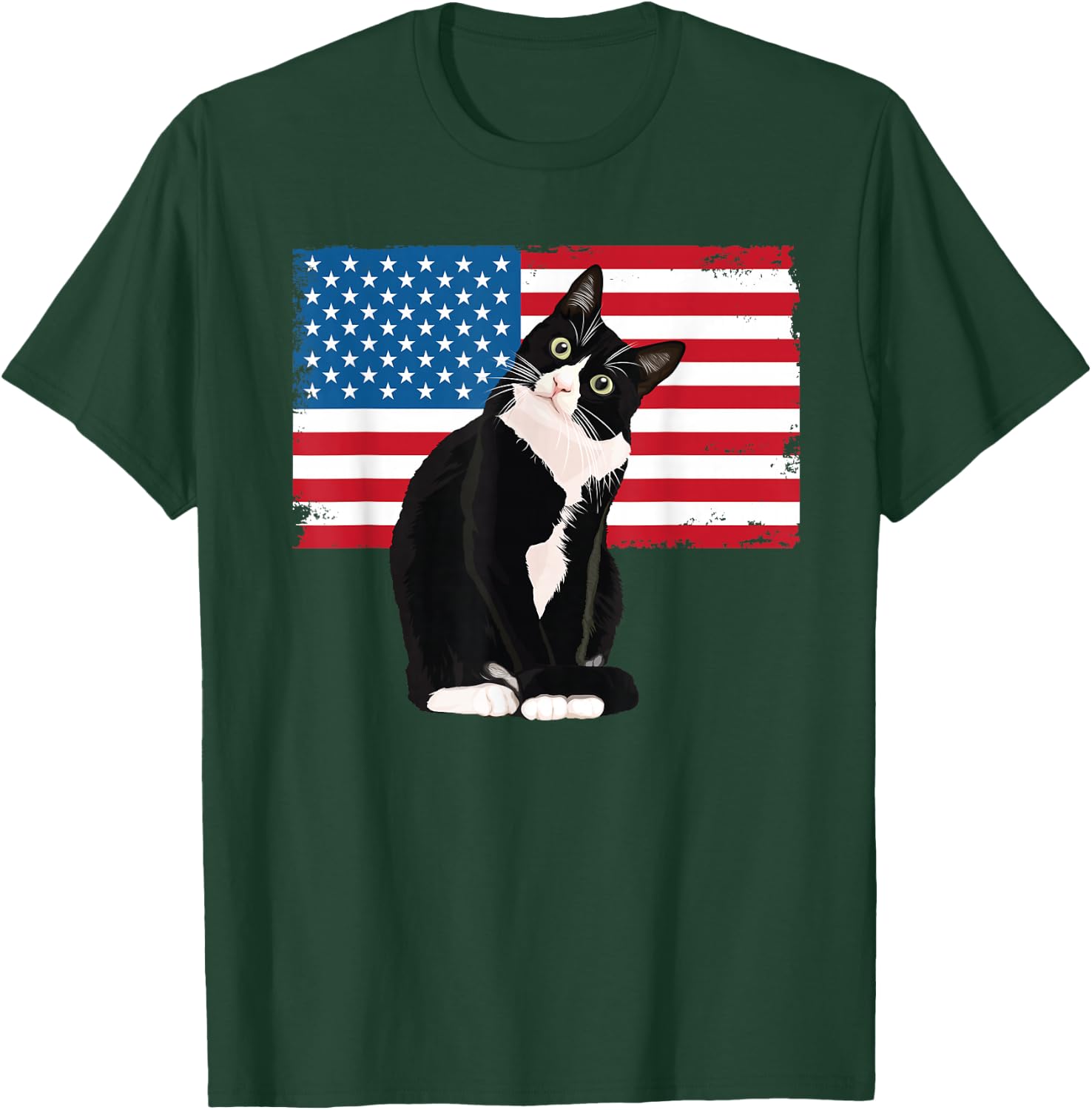 Tuxedo Cat 4th of July Patriotic Gift Adults Kids T-Shirt - T-Shirt | Forest