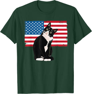 Tuxedo Cat 4th of July Patriotic Gift Adults Kids T-Shirt - T-Shirt | Forest